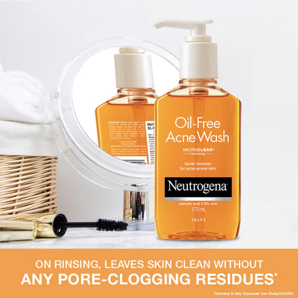 Neutrogena Oil Free Acne Cleansing Face Wash with 2% Salicylic Acid for Acne Prone & Oily Skin